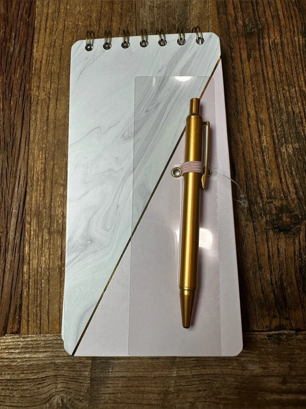 Gold Metallic Pen Attached Notebook - Home Office